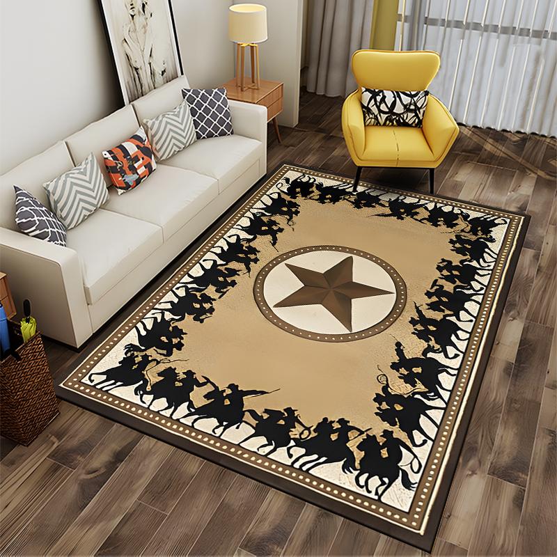 Western Star with Cowboy Silhouettes Design, Non-slip rug suitable for living room and bedroom sofas