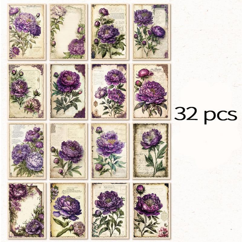 32 pcs Vintage beautiful Flowers pattern Decorative paper hand made DIY Diary Album Scrapbooking Junk Journal craft paper