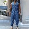 INCERUN Men Lapel Sleeveless Buttons Solid Color Jumpsuits Casual Zipper Long Overslls
