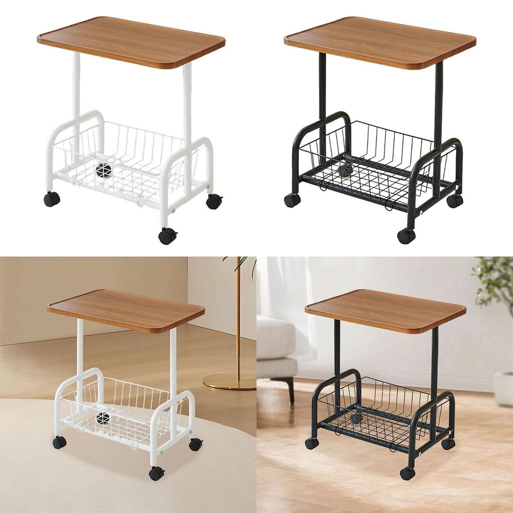 Mobile Side Table Couch Rolling Utility Cart for Drawing Room Dorm Apartment White Legs