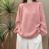 Loose Spring and Autumn Lazy Style All-match Solid Color New Casual Long-sleeved Sweater Pink Blue Women