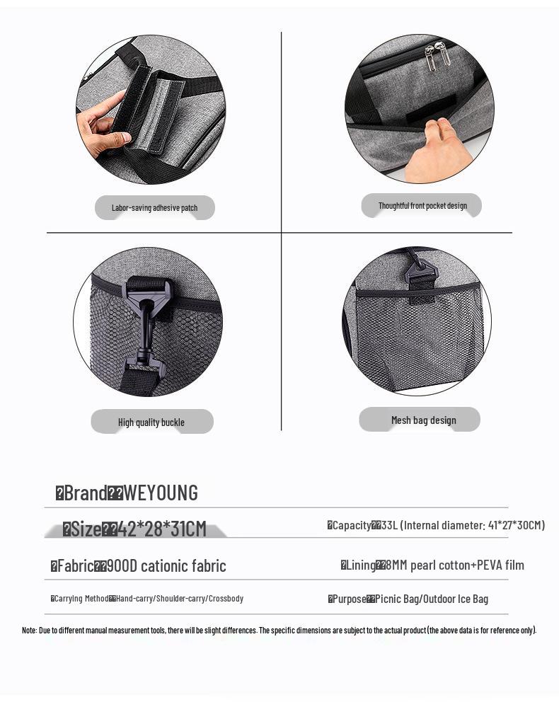 Large Waterproof Insulated Picnic and Lunch Bag with Ice Pack