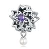 Bamoer 925 Sterling Silver Vintage Texture Purple Zirconium Pendant Fit Women DIY Bracelet & Bangle Pearl Glossy Pearl Charms