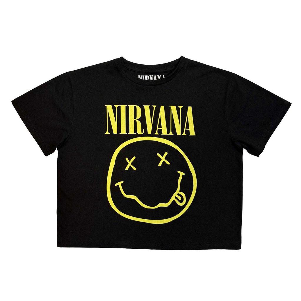 Nirvana Womens/Ladies Happy Face Fitted Crop T-Shirt