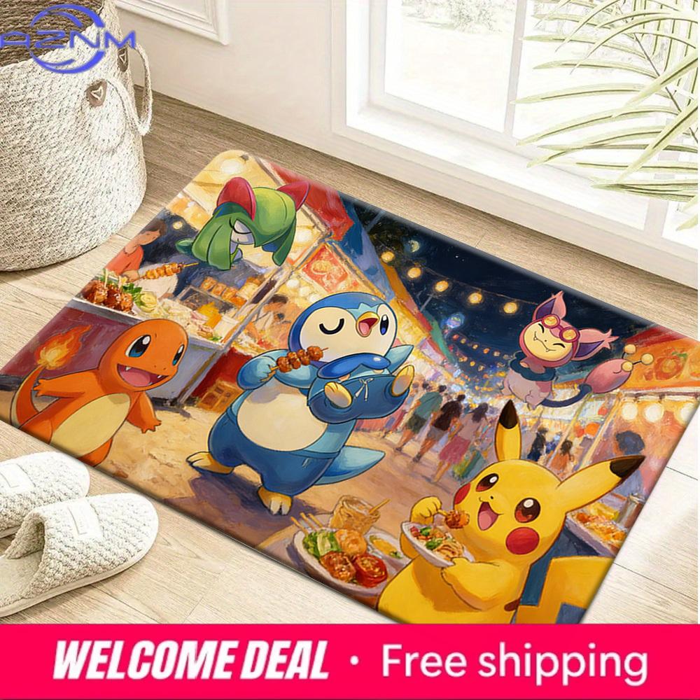 Pokemon Night Market Adventure Print Non-slip Doormat, Soft Absorbent Floor Rug for Home Decor