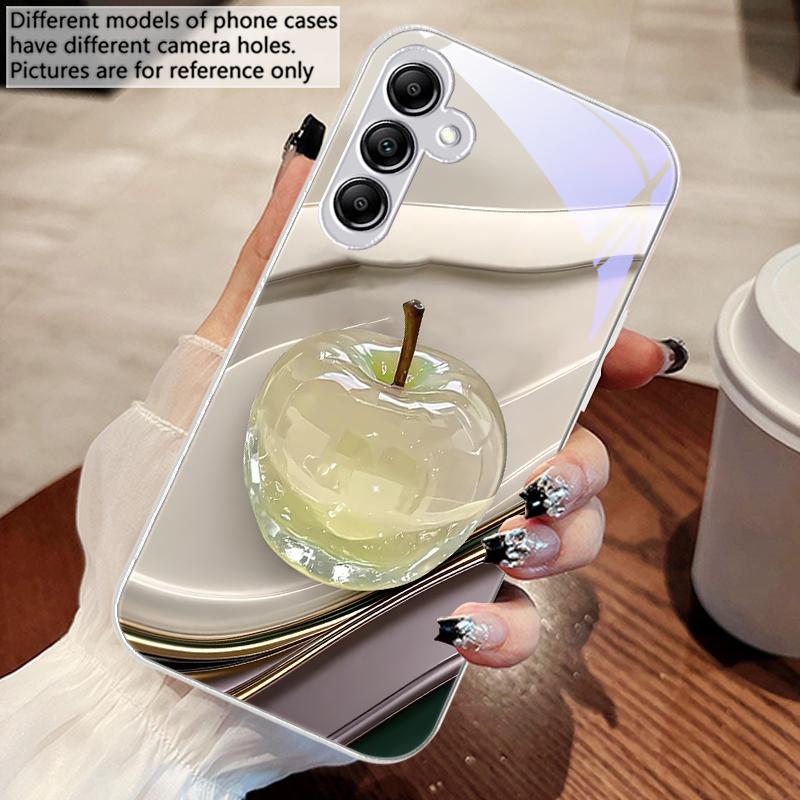 Прозрачный цветной яблочный чехол из стекла для Samsung Galaxy A14 4G 20 30 52 20S 21S 22 32 33 34 42 50 51 53 54 70 71 72 73 5G