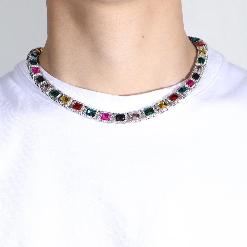 Hip Hop Colorful Iced Out Rhinestone Cuban Splicing Chain Necklaces Choker For Jewelry New Punk Neck Chain Women Men
