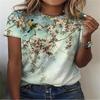2024 Summer New Women's Short Sleeved Top Pullover Fashion Y2K Casual Colorful Flower 3D Round Neck T-shirt