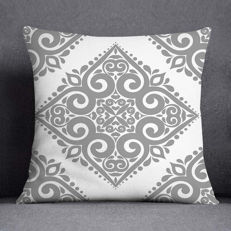 Gray Low White Flower Pattern Home Decoration Pillowcase Square Pillowcase Home Office Decoration Cushion Cover