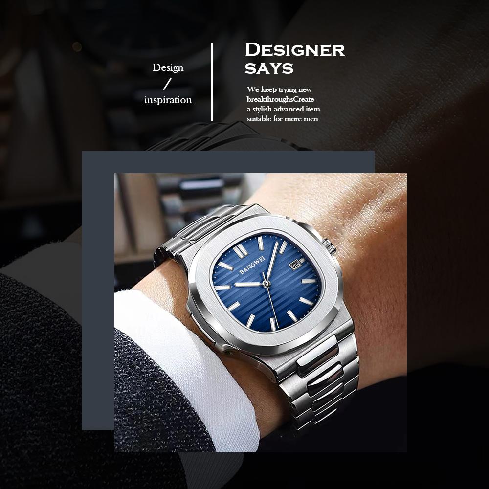 2024 Новые роскошные мужские кварцевые часы 30M Водонепроницаемые автоматические часы с датой из нержавеющей стали Спортивные часы для мужчин Часы