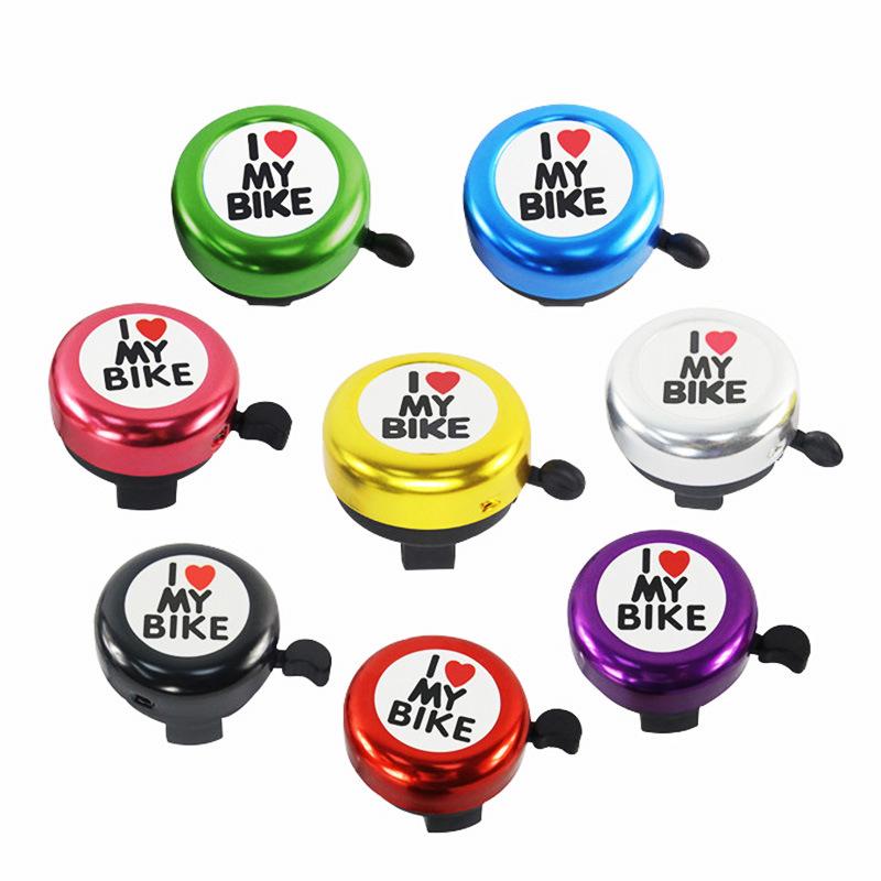 RTS Hot Sale Small Lovely Bicycle Bell I Love My Bike Logo Clear Volume Rich Color Safe Travel Bike Horn