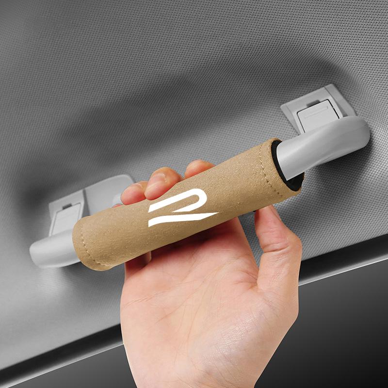 1pcs Suede Leather Car Handle Protective Cover Pull Gloves New R logo for VW Volkswagen Golf 8 MK8 Auto Interior Accessories zq4