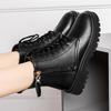 Fashion Women Flat Platform Ankle Boots Spring Boot Black Lace Up Black Medium Creepers Shoes Fashion Party Footwear