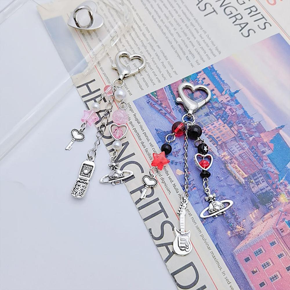 Chains Resin Strawberry Keychain Acrylic Y2K Strawberry Heart Bow Keyring  Keychain Decor