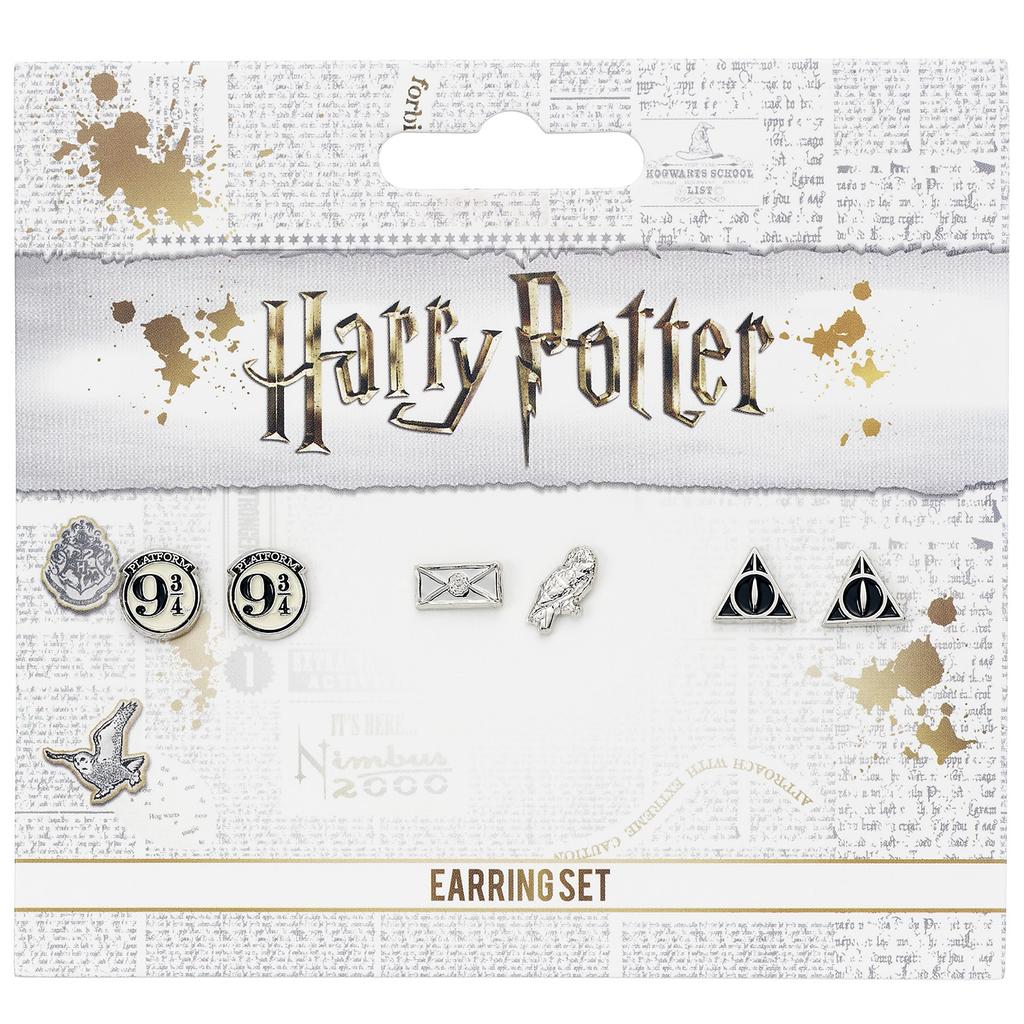 Harry Potter Stud Earring Set Platform 9 3/4, Hedwig & Letter, Deathly Hallows