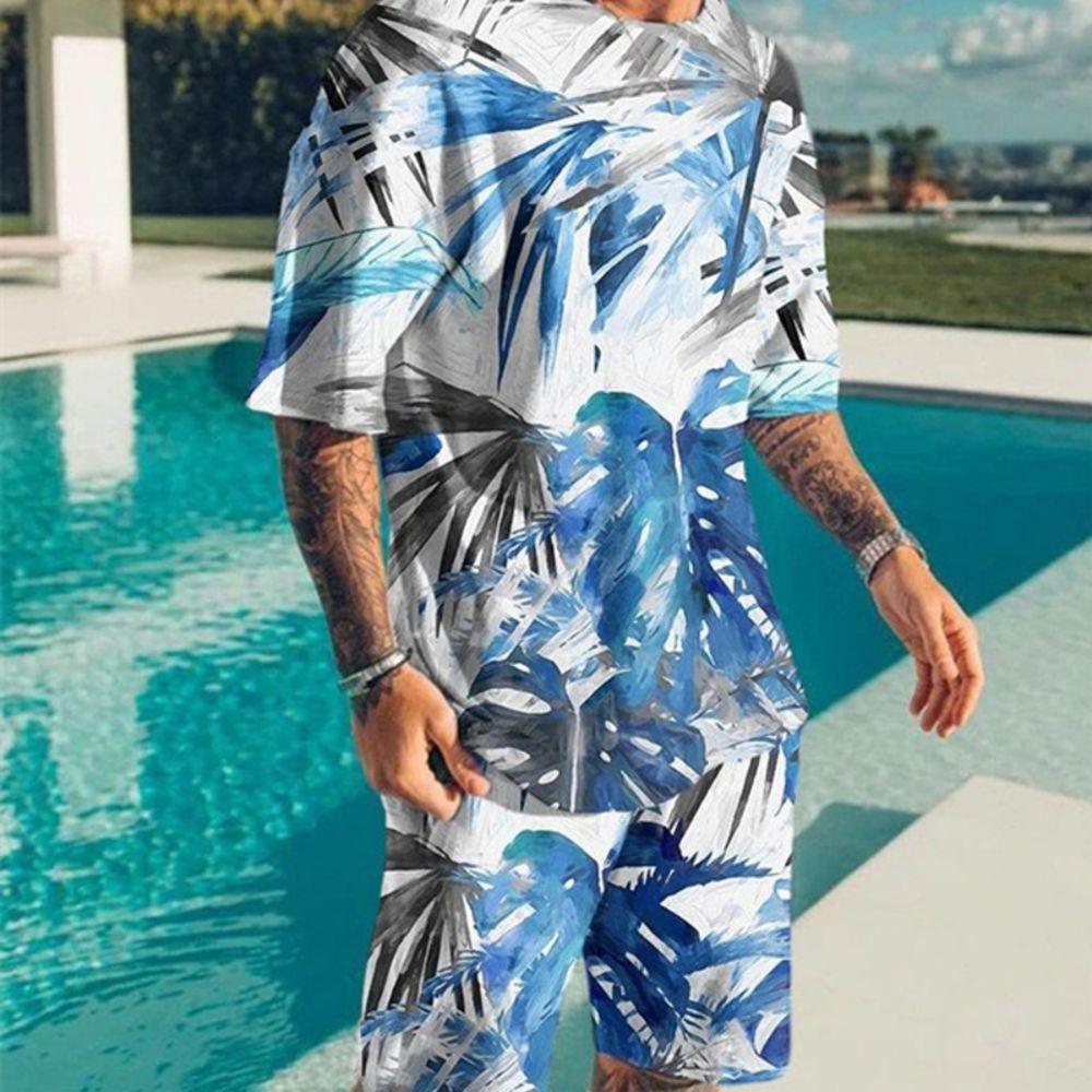 Летняя модная мужская футболка дорожный комплект спортивные костюмы повседневная футболка с короткими рукавами в праздничном стиле + шорты брюки костюмы мужская одежда