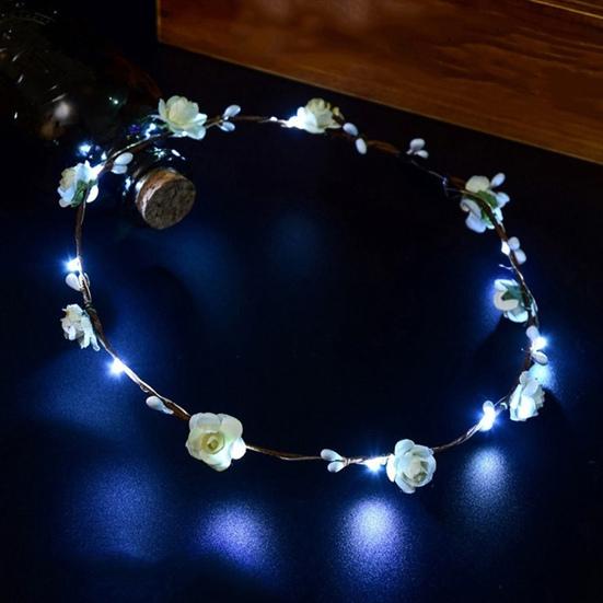 1/2Pcs Colorful LED Rose Flower Crown Adjustable Wedding Bride Floral Hair Wreath Headband Garland Headpiece Hair Accessories Party Photo Props