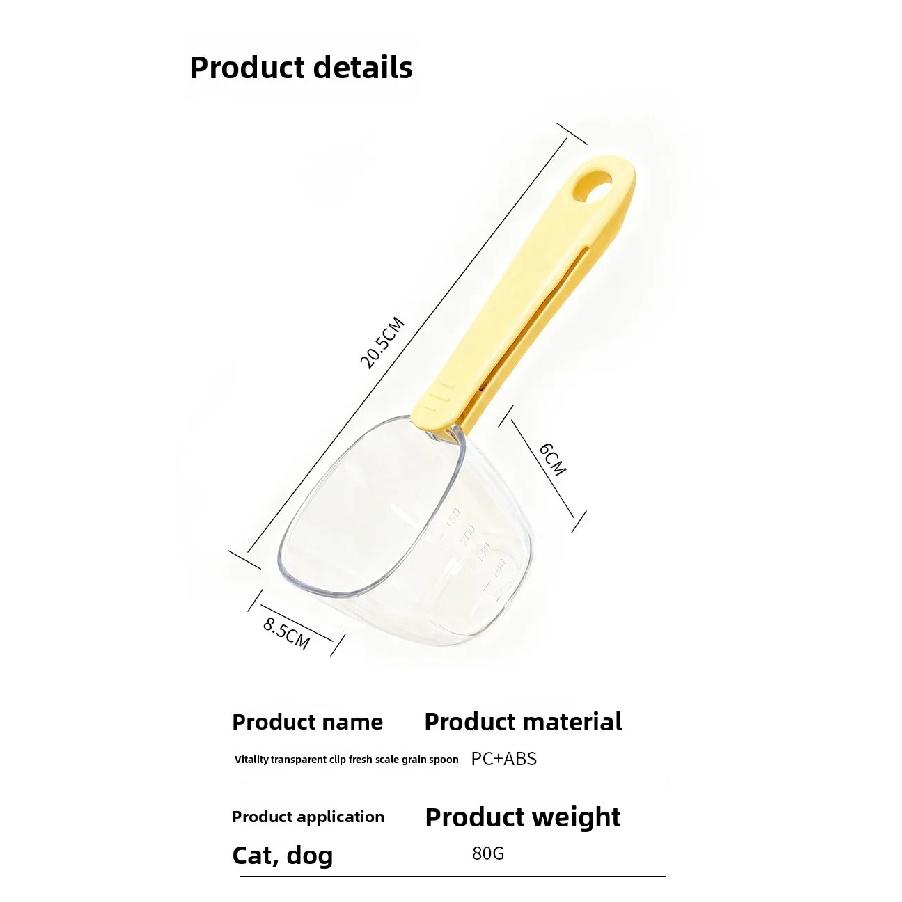3Pcs Pet Food Scoop With Measurement Scale And Bag Clip Transparent 250ml Feeding Spoon For Cats Dogs Dry Kibble Storage