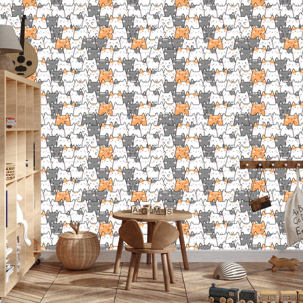 Wallpaper Multicolored Kittens for Living Room and Bedroom 50x1000