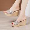 Маленький размер 32-43 Туфли-клинья на платформе с вырезами и стразами Летние женские тапочки 2025 Золотые туфли на высоком каблуке Слайды для офиса на каждый день