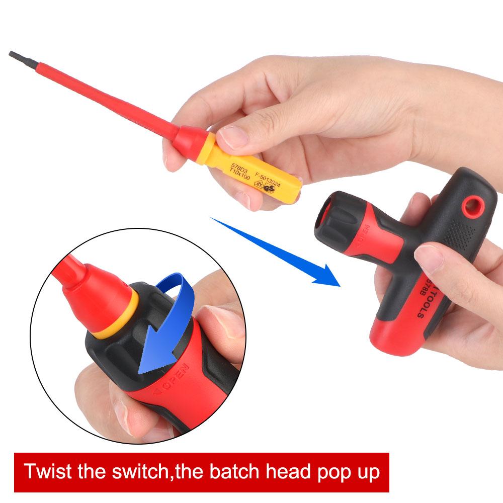 1000V with Phillips Slotted Torx Bits CR-V Magnetic Tip T-shaped Screwdriver Kits Electronic Insulated