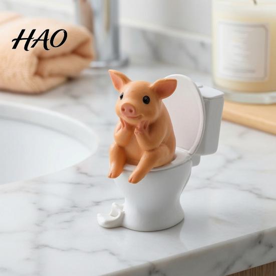 Resin Micro Landscape Decor 3D Printed Toilet Pig Figurine, Miniature Piglet Ornament for Desktop Decoration, Funny Durable Home Statues Statue Office