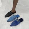 Fashion 2025 Super New Pointed Toe Denim Flat Bottom Half Slippers Women Fashion Outer Wear Shoes Large Size 43 Flip Flops Chanclas