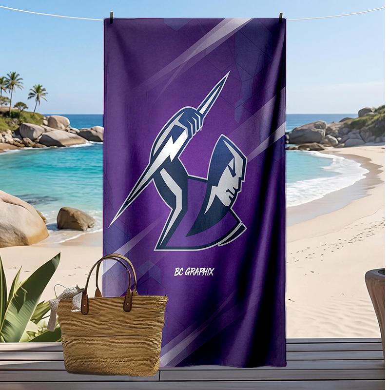 Пляжное полотенце с принтом Melbourne Storm Мягкое Портативное Быстросохнущее?Сухое полотенце для бассейна, летнего отпуска, активного отдыха на природе