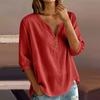 Женская повседневная рубашка-henley из смешанного льна с пуговицами, рукав три четверти, легкий свободный топ для повседневной носки