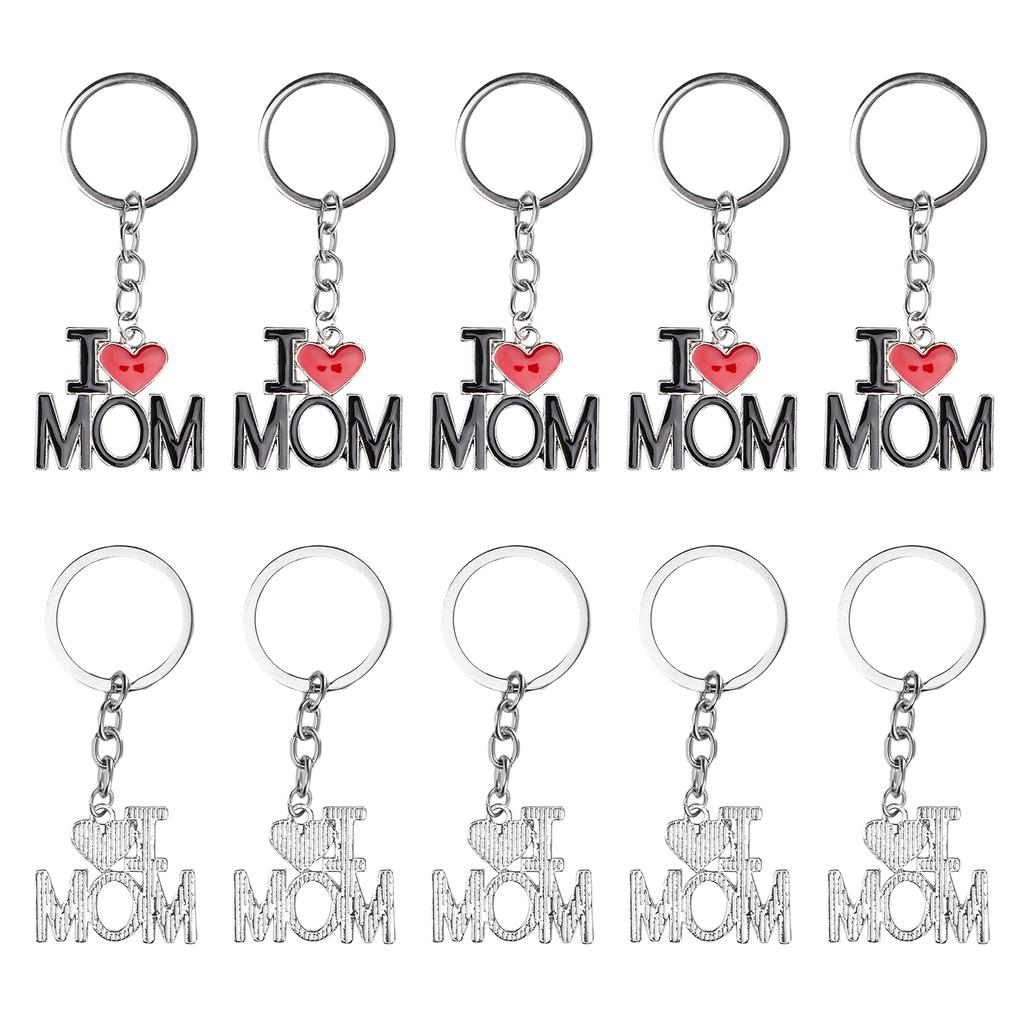 10Pcs Keychain Alloy Material Heart Pendant Family Birthday Present Key Ring DecorationMOM