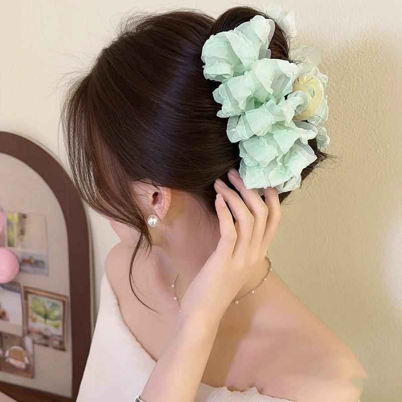 Korean Polka Dot Bow Claw Hair Clip - High-End Cloud Bubble Design for Women