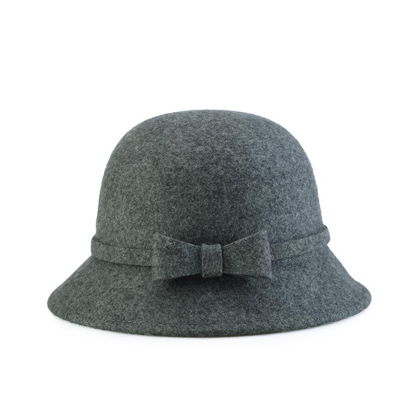 Hat Ladies felt hat autumn and winter new pure wool bow woolen basin hat strength one piece