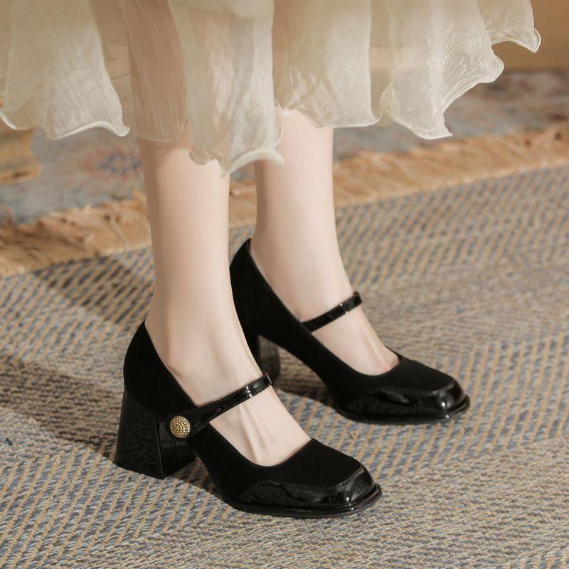 Темпераментные Мэри Джейн одним словом туфли на высоком каблуке женские на толстом каблуке с квадратным носком одинарные туфли с юбкой маленькие кожаные туфли