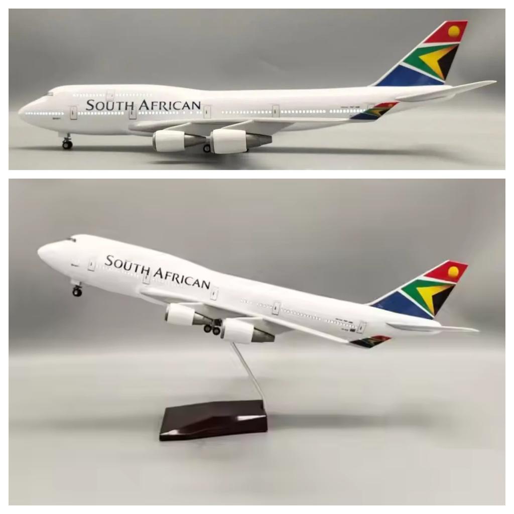 1/160 Scale B747 Airplanes South Africa Airways Aeroplane 47cm Diecast Resin Model Large Plane With LED and Wheel Souvenir