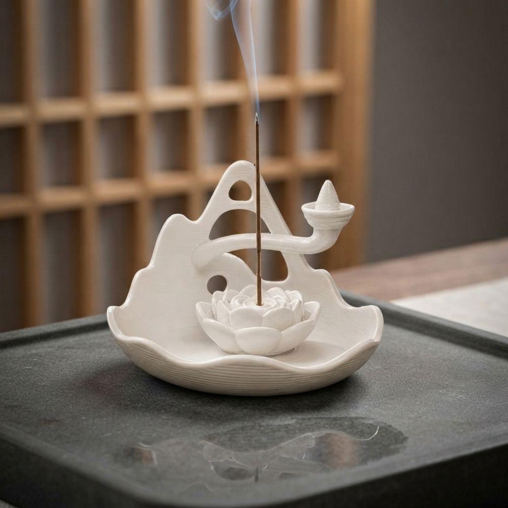 Plastic Lotus Incense Holder Mountain Lotus Design Backflow Incense Burner Spa