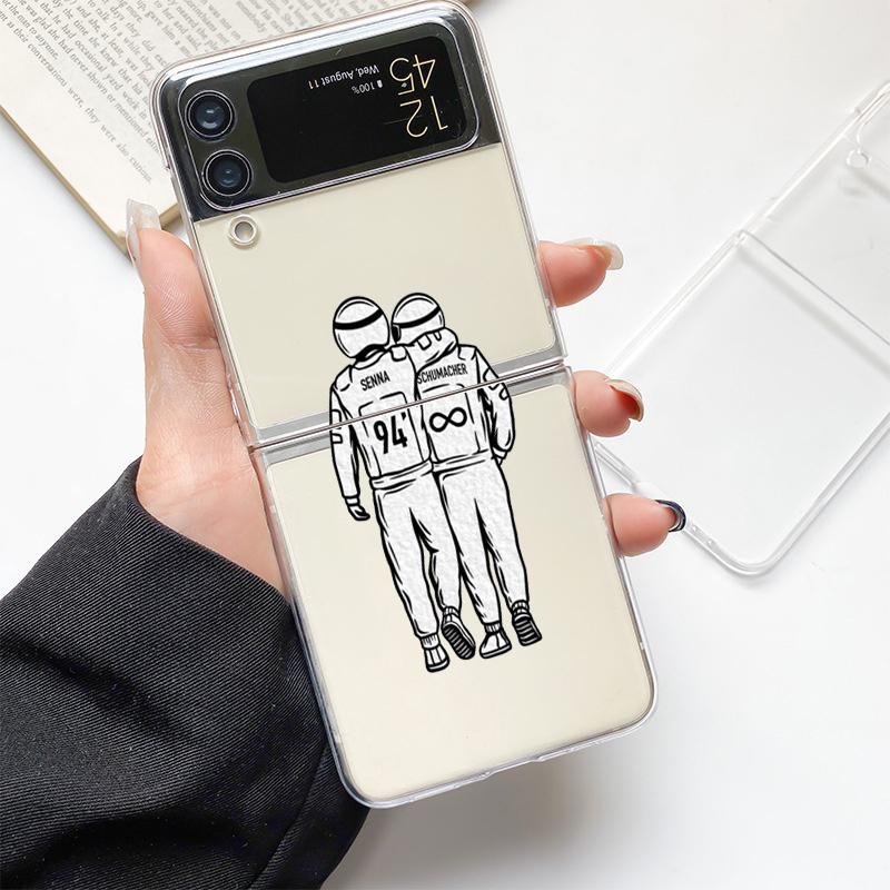 Чехол для Samsung Galaxy Z Flip 3 4 5 Жесткий Складной Прозрачный PC Бампер Номер F1 33 Для Samsung Z Flip 6 Задняя Крышка