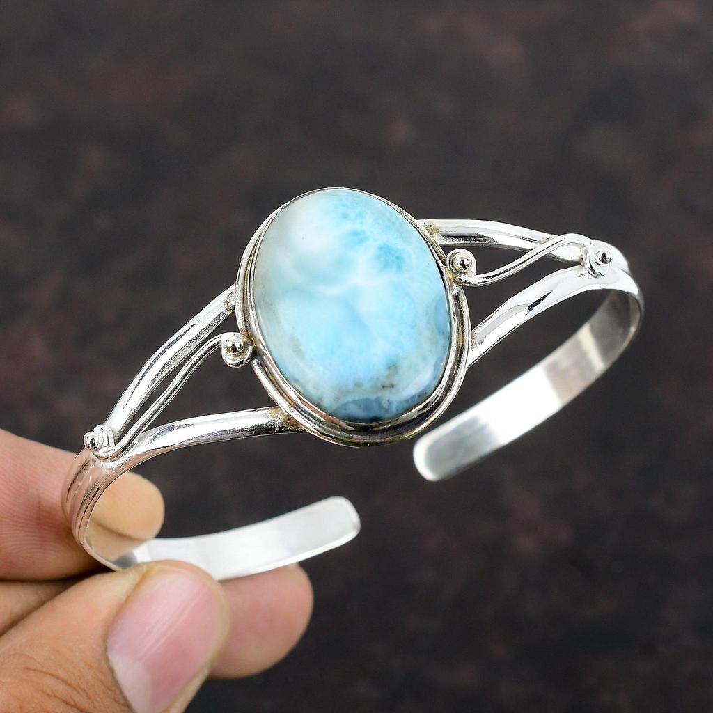 Браслет Larimar, ювелирные изделия из натуральных драгоценных камней, стерлинговое серебро 925 пробы, браслет-манжета, регулируемый браслет, ювелирные изделия ручной работы, подарок для мамы, антикварные ювелирные изделия