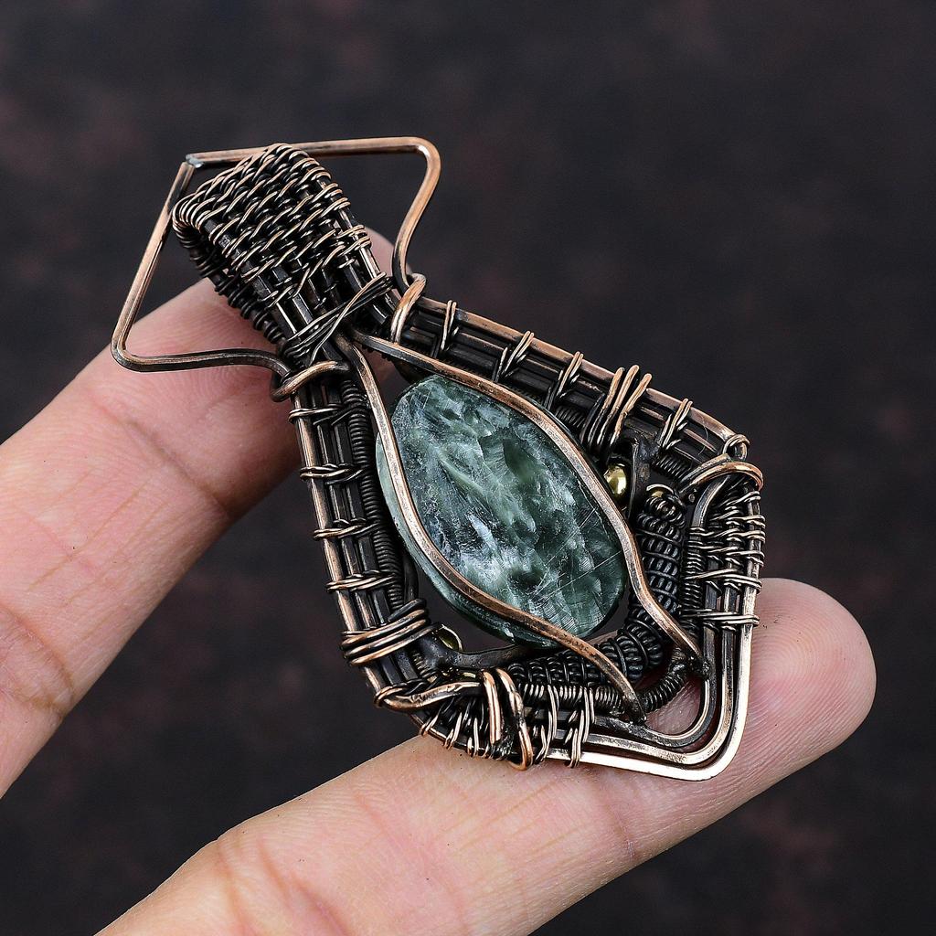 Seraphinite Pendant Copper Wire Wrapped Gemstone Pendant Handmade Copper Wire Jewelry Stylish Pendant Real Seraphinite Jewelry Gift For Her