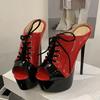 Summer 16CM Super High Heels Modern Slippers For Woman Lace Up Peep Toe Platform Sandals Women Banquet Party Shoes Pumps