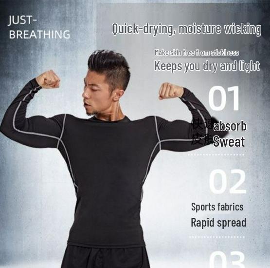 Men's Colorful Quick-Dry Compression Tights Long Sleeve Running Shirt - Breathable Elastic Base Layer for Sports Fitness