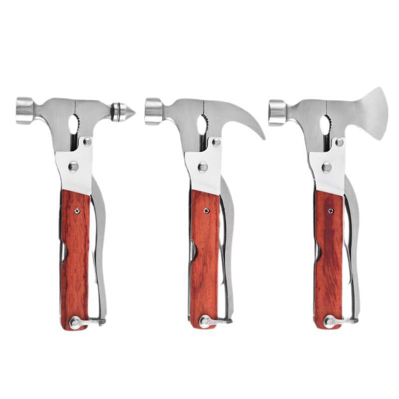 Multifunctional Outdoor Survival Hammer Stainless Steel Wooden Handle Perfect Gift for Men Car Emergency Camping Use