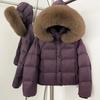 OFTBUY Пуховик Женский с капюшоном Пальто из пуха белой утки 2025 Новинка Осень Зима Верхняя одежда Женская Теплая Куртка из натурального лисьего меха
