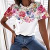 Женская летняя футболка с короткими рукавами, 3D-принтом, цветочным рисунком и круглым вырезом