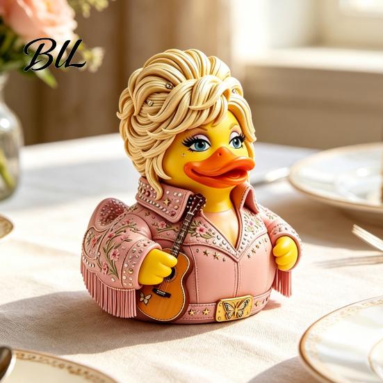 Sculptural Duck Statue for Desk Charming Novelty Ornament, Musical Theme with Guitar Ornaments Music Lovers Decor, Decorative Collectible Sculpture