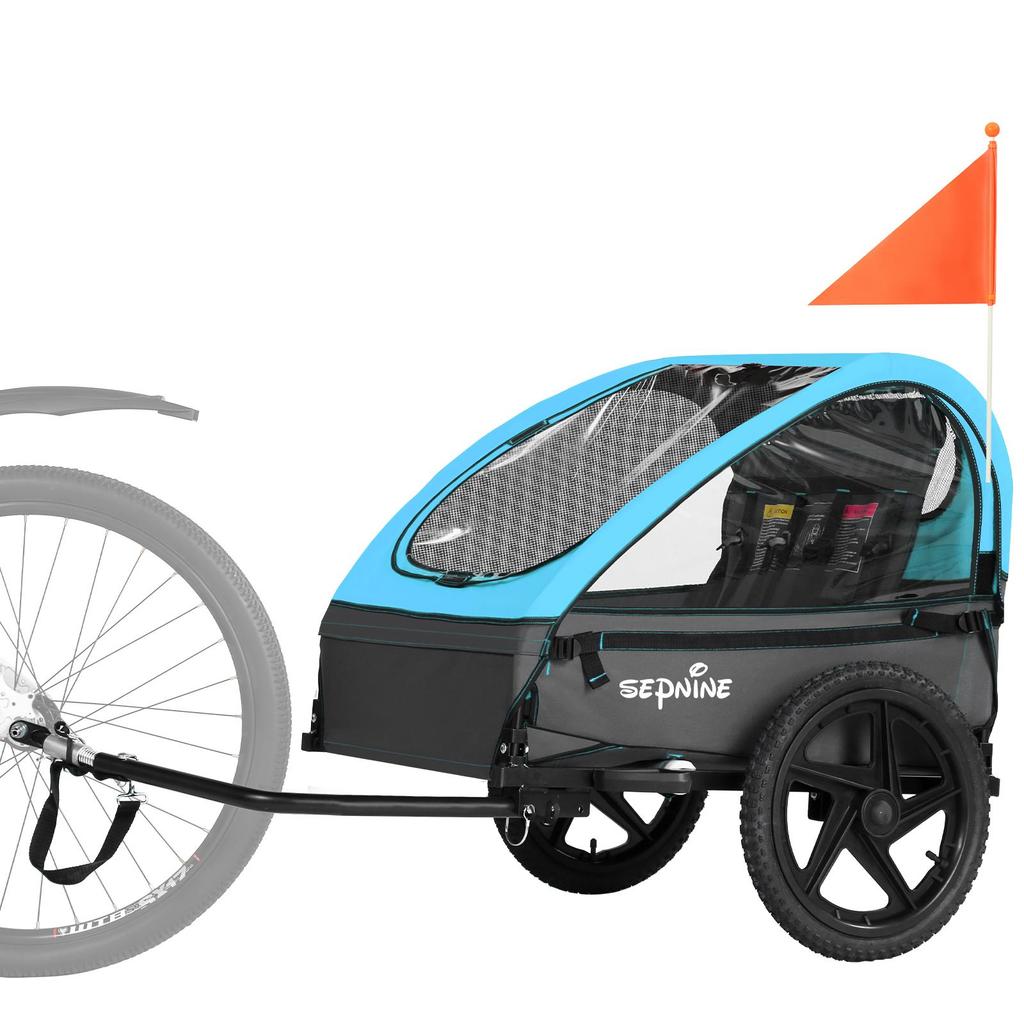 Sepnine BT609 red/blue/black/yellow foldable bicycle trailer, equipped with a 5-point safety belt and a storage bag, suitable for convenient travel