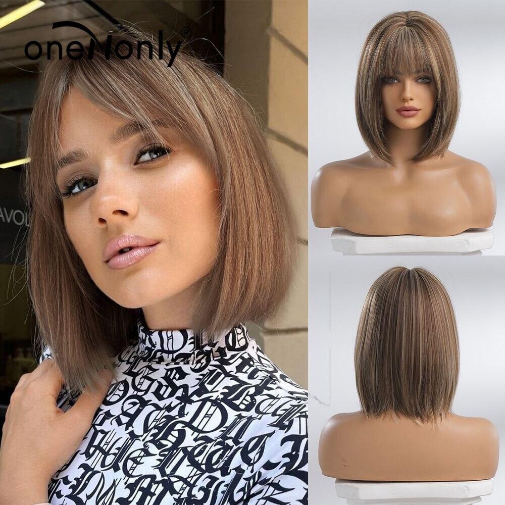 Brown Wig Bob Synthetic Wigs for Women Daliy Lolita Party Natural Wigs High Temperature Hair