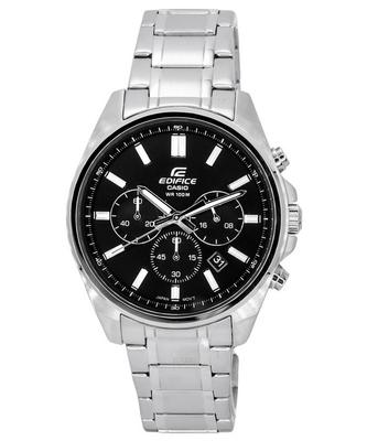 Edifice Standard Chronograph Кварцевые мужские часы из нержавеющей стали с черным циферблатом EFV-650D-1A 100M
