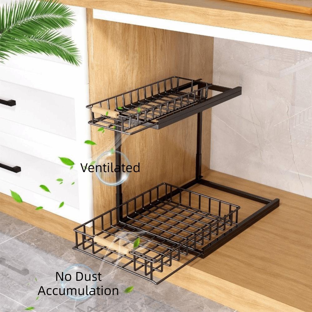 Carbon Steel 2-Tier Under Sink Organizer Rustproof Slide Out Cabinet Storage Shelf for Kitchen