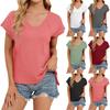 Women's Fashion Solid Color V Neck Short Sleeved Pullover Casual T-shirt Top