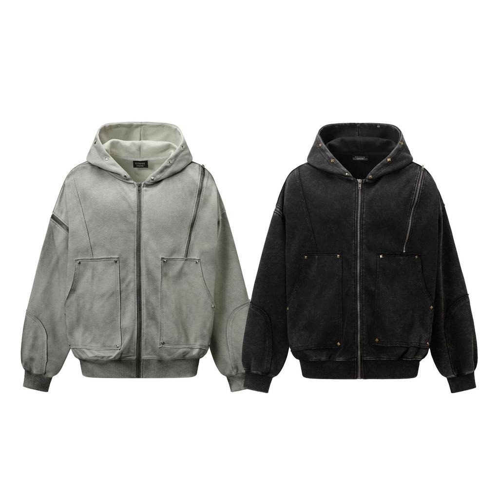 Urban Streetwear Hip Hop Hoodie New Washed Distressed Zip Up Jacket Men Women